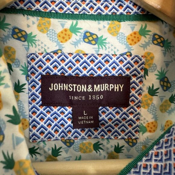 Johnston & Murphy Shirt Mens L Short Sleeve Button Up Pineapples Cotton - Picture 6 of 7